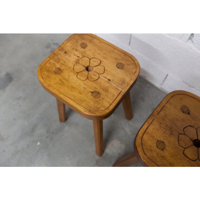 Brutalist Handcrafted Floral Stools, 1960s, Set of 4 For Sale - Image 14 of 18