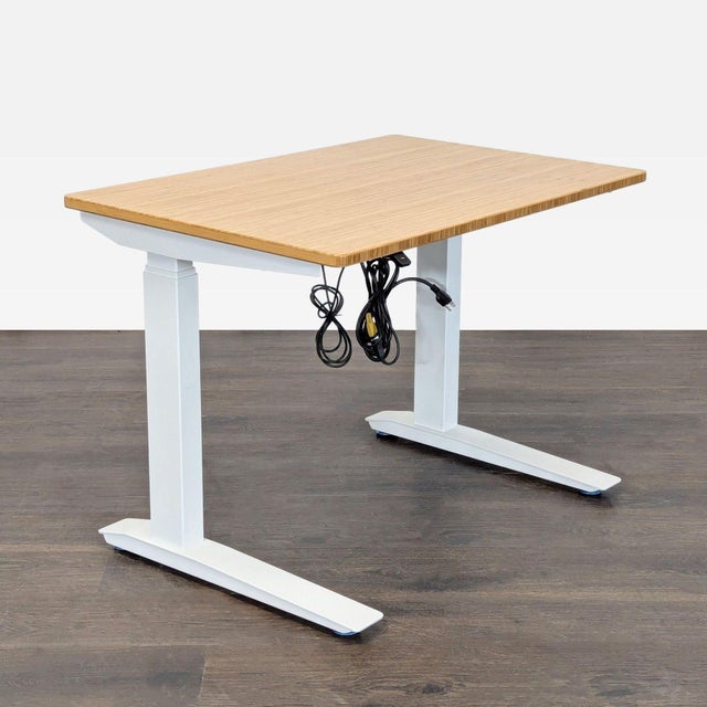Modern Fully Jarvis 36” Adjustable Height Standing Desk With Bamboo Top and White Frame For Sale - Image 3 of 9