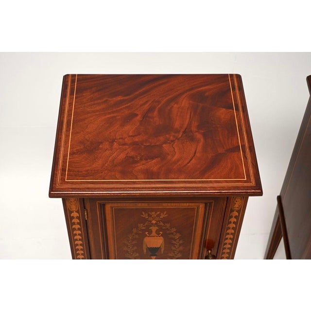 1900 - 1909 Antique Edwardian Inlaid Bedside Cabinets, 1900, Set of 2 For Sale - Image 5 of 11