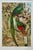Original chromolithograph print titled "Quesal”, depicting a pair of resplendent quetzals perched among orchids in a lush...