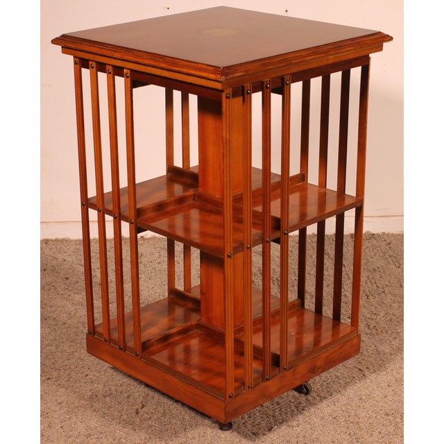 Revolving Bookcase in Yew Wood and Medallion, 1890s For Sale - Image 9 of 12