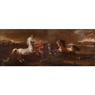 Neapolitan School Artist, Landscapes with Equestrian Scenes, Oil Painting on Canvases, Set of 2 For Sale