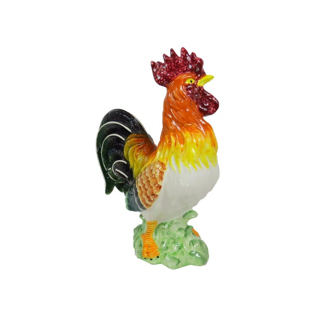 Vintage extra large life-size Italian high gloss glazed ceramic rooster.