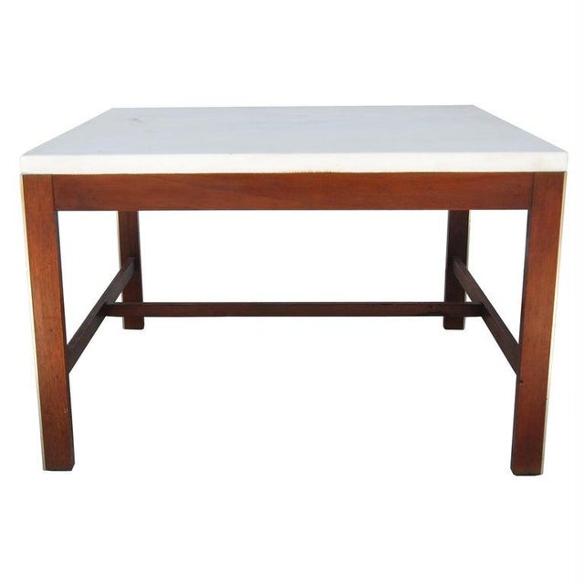 Paul McCobb 1960s Paul McCobb for Calvin Walnut Brass and Marble Coffee Side Table For Sale - Image 4 of 6