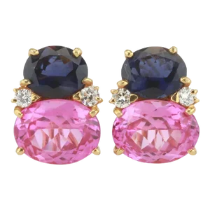 Christina Addison Large Gum Drop Earrings With Iolite and Pink Topaz and Diamonds - a Pair