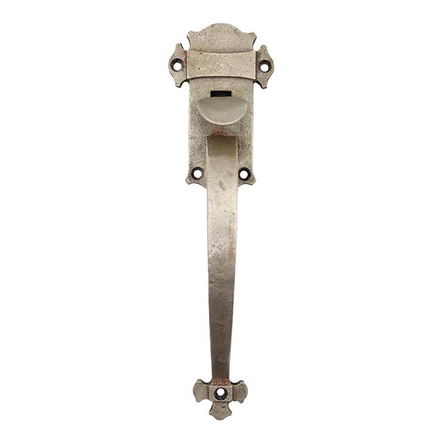 Vintage Arts & Crafts 10.25 In. Nickeled Bronze Door Pull Handle For Sale