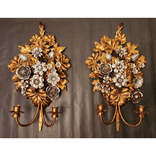 Modern Hand-Forged Gold-Plated and Silver-Plated Candle Wall Lamps by S. Salvadori, 1950s For Sale - Image 3 of 18