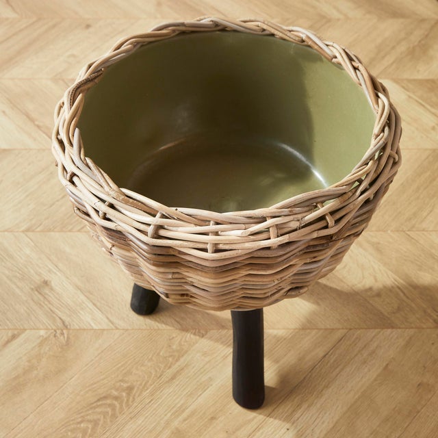 Early 21st Century Woven Rattan Dry Basket Plant Riser 17" For Sale - Image 5 of 5