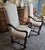 Nice pair of high-back upholstered curved wood chairs. Unique, ornate, curved and rounded wood. 48 inches tall 21.5 inches...