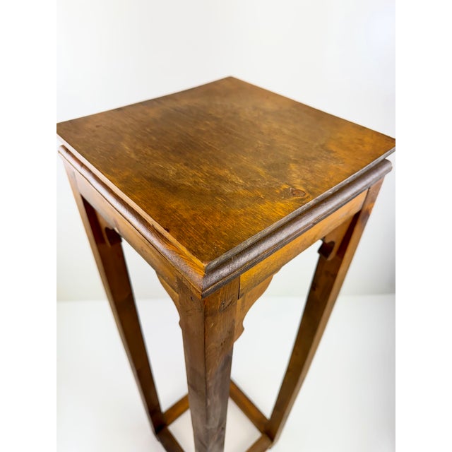 Brown Vintage Rustic Wood Tall Plant Stand With Scalloped Brackets For Sale - Image 8 of 12