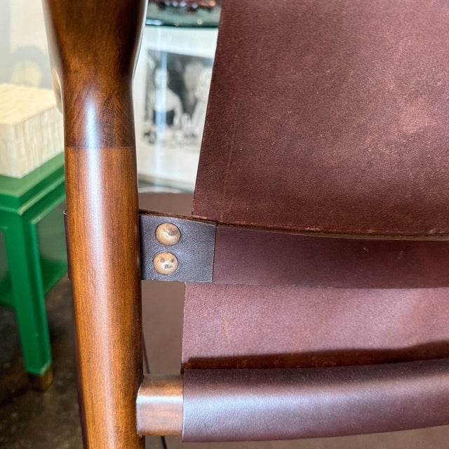 Alfonso Marina Montholier Leather Wood Chair For Sale In West Palm - Image 6 of 12