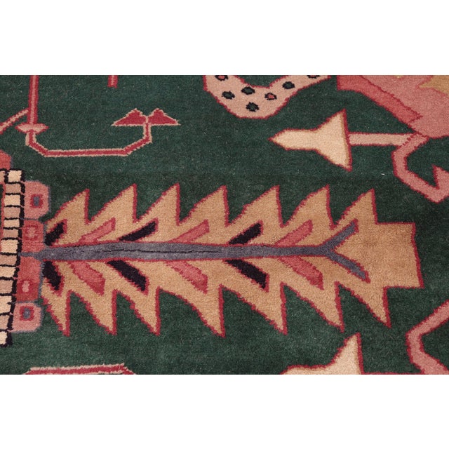 1990s Shabby Chic Artisan Green/Rust Hand Knotted Wool Rug - 8'2'' X 9'10'' For Sale - Image 5 of 9