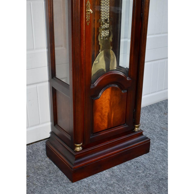 Brown Howard Miller Mahogany Grandfather Clock Triple Chime Mechanical Floor Clock 80s For Sale - Image 8 of 16
