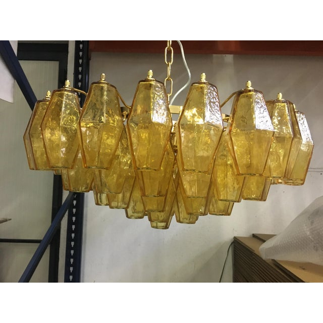 Poliedro Murano Glass Green Chandelier with Gold Metal Frame Poliedro murano glass amber with gold metal frame Very flat...