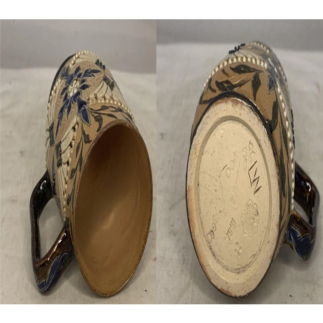 Blue Antique Doulton Lambeth Stoneware Mug, c. 1881, Floral Design For Sale - Image 8 of 10