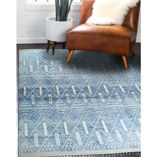 2020s New Modern Contemporary Light Blue Hand-Knotted Wool Pile Geometric Tribal Moroccan Berber Diamond Design Room Size 9x12 Rug Carpet For Sale - Image 5 of 7