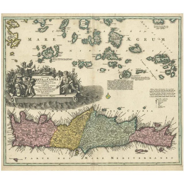 Map of Engraving Crete, Candia and Aegean Islands from Homann Heirs, 1749 For Sale - Image 10 of 10