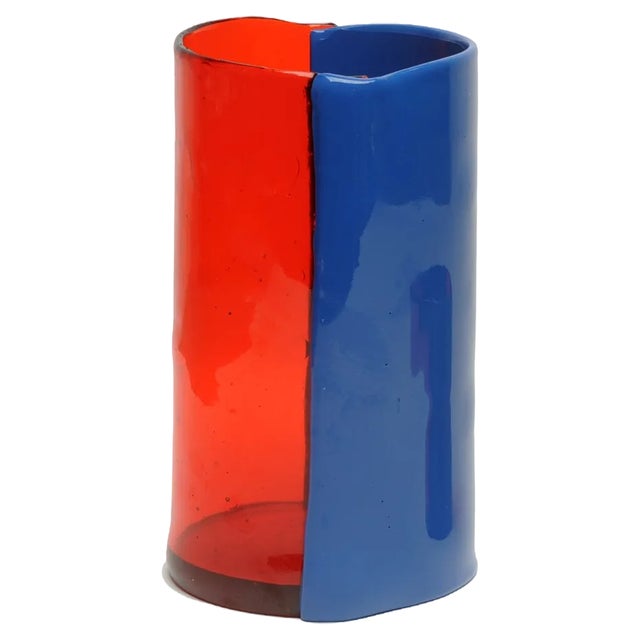 Two Lines Vases in Clear Red and Matt Dark Lavender by Enzo Mari for Cosit Factory For Sale