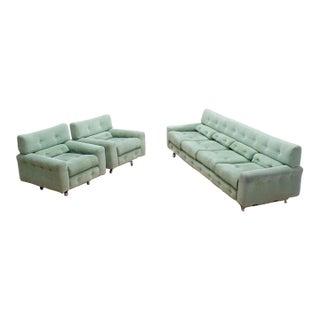 1970s Mid Century Four Seater Sofa & Swivel Chair Set in the Style of Milo Baughman- 3 Pieces For Sale