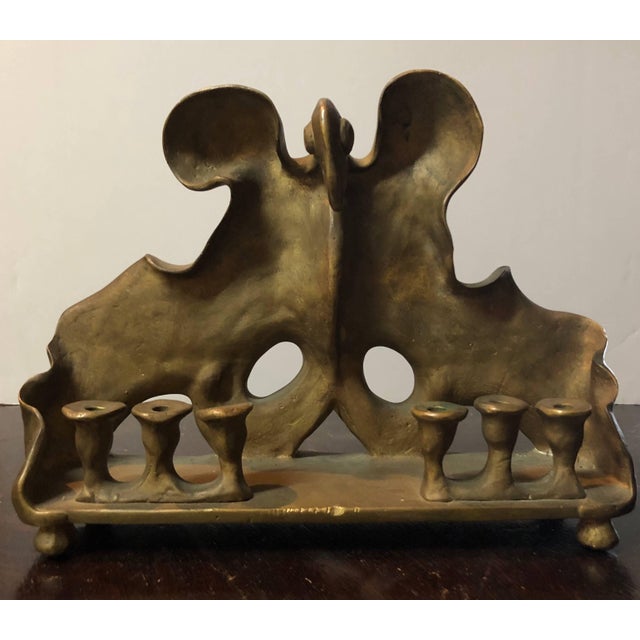 Mosheh Oved, RARE Judaica Holocaust Memorial Menorah Bronze Sculpture For Sale - Image 4 of 8