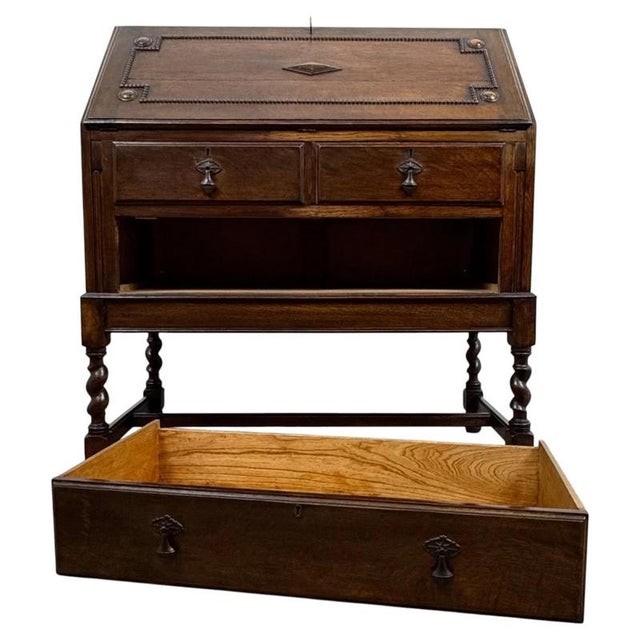 Early 20th Century Antique English Jacobean Oak Bureau For Sale - Image 4 of 14