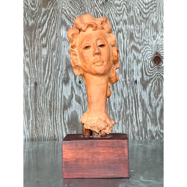 Vintage Boho Original Terracotta Bust of Woman For Sale In West Palm - Image 6 of 11