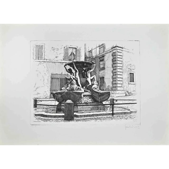 Giuseppe Malandrino, Fountain of the Turtles -Rome, 1970s, Etching For Sale - Image 3 of 3