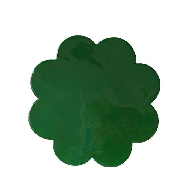 Mid-Century Modern Matthew Izzo Home Lucky Glossy Emerald Metal Flower Side Table For Sale - Image 3 of 3