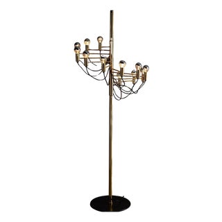 Gold Multi-Light Atomic Floor Lamp by Gino Sarfatti, 1970s For Sale