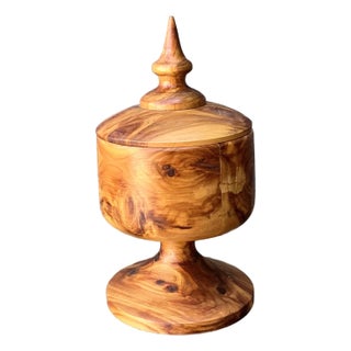 Vintage Turned Wood Lidded Box For Sale