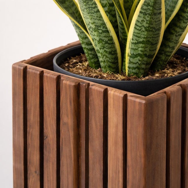Not Yet Made - Made To Order Solid Wood Slatted Planter Box 11x11x24 For Sale - Image 5 of 8