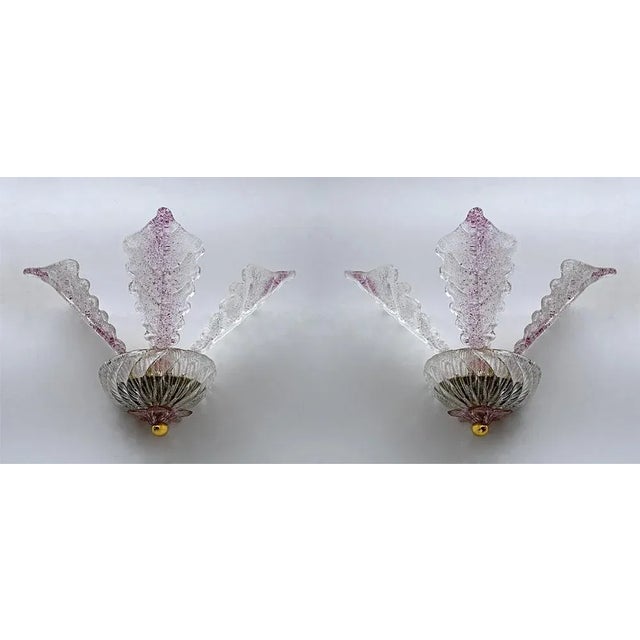 Murano Glass Wall Lamps with Leaves, Italy, 1960s, Set of 2 For Sale - Image 8 of 8