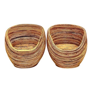 Coastal Tortoise Pencil Reed Pod Chairs - a Pair For Sale