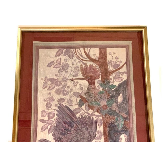 1980s 1980s Signed Custom Framed Asian Weaving With Flycatcher Bird Theme For Sale - Image 5 of 10