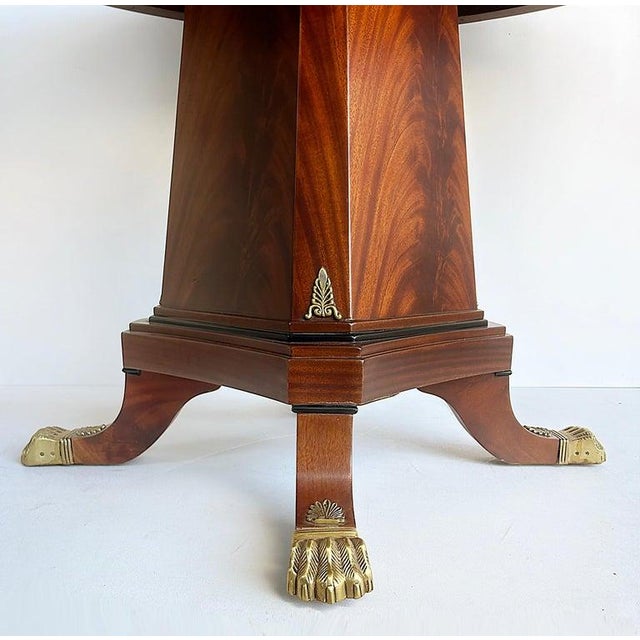 Traditional Early 20th Century Regency Style Round Pedestal Table, Greek Key Inlay & Bronze Claw Feet & Mounts For Sale - Image 3 of 12