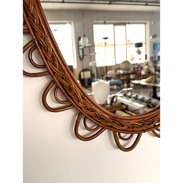 Large Vintage Italian Organic Wall Mirror in Rattan and Bamboo, 1960s For Sale - Image 11 of 15