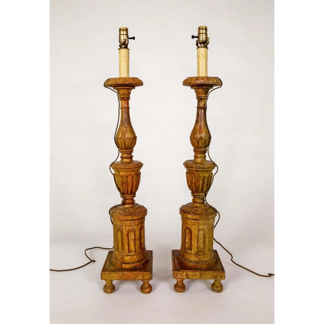 Early 20th Century Large Neoclassical Carved Gilt Wood Lamps - Pair For Sale - Image 11 of 12