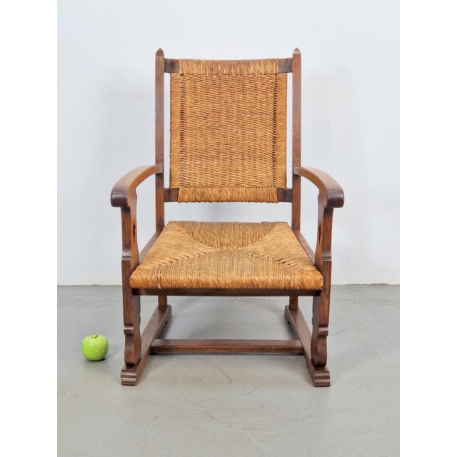 Wood Modern Dutch Brutalist Armchair in Rush and Oak, 1950s For Sale - Image 7 of 13
