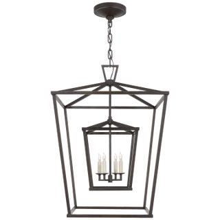 Chapman & Myers for Visual Comfort Signature Darlana Large Double Cage Lantern in Aged Iron For Sale