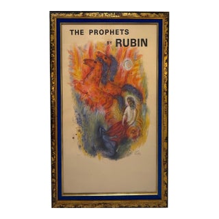 C. 1973, "The Prophets by Rubin", French Mourlot Exhibition Color Lithograph - Featuring "Elizah", Giclee in Vintage Frame, Artist Reuven Rubin For Sale