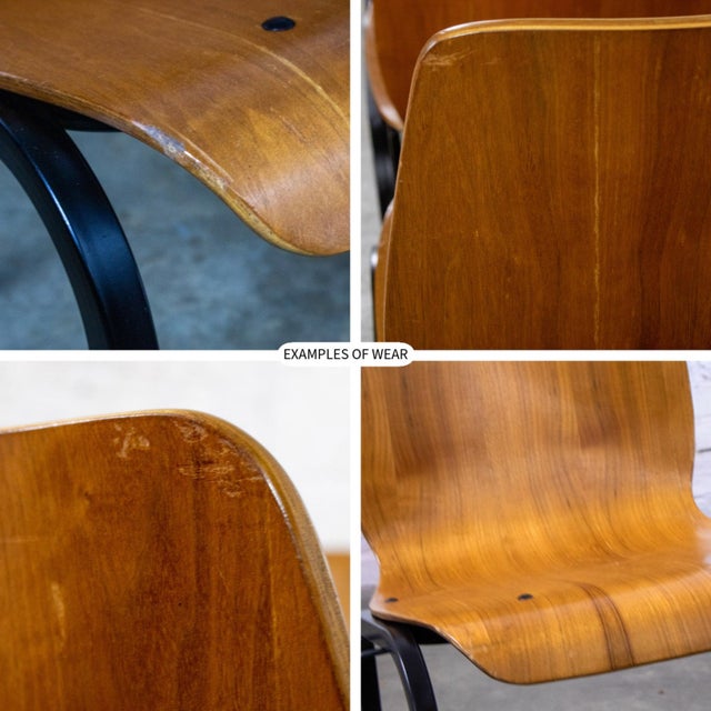 Late 20th to Early 21st Century Modern Walnut Molded Plywood Chairs Stackable Connectable Refinished Set of 6 For Sale - Image 17 of 18