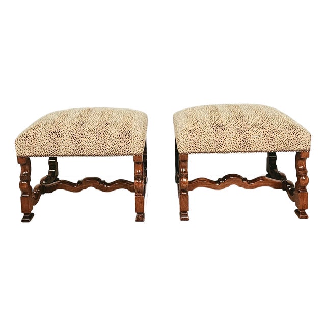 Pair of Louis XIV Style Walnut Benches, Custom Made Circa 1970 For Sale