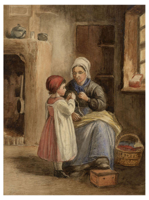 E. Rengert, Seamstress with Young Girl, 1871, Watercolour