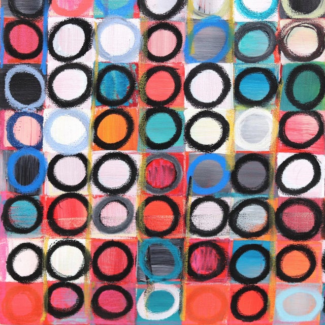 Large Red Abstract Geometric Original Artwork on Canvas ''576 Circles V2'' Contemporary Mixed-Media Painting by Brandon Neher For Sale - Image 4 of 9