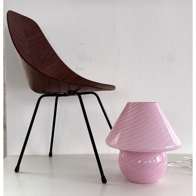 Large Vintage Mushroom Table Lamp in Pink Swirl Glass, 1970s For Sale - Image 11 of 13