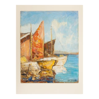 Fishing Boats in Venice, Oil on Panel, Framed For Sale