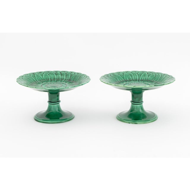 Collection of Seven Pieces of Wedgwood Sunflower Motif Green Glaze Majolica Tableware, with basket-weave motif, each...