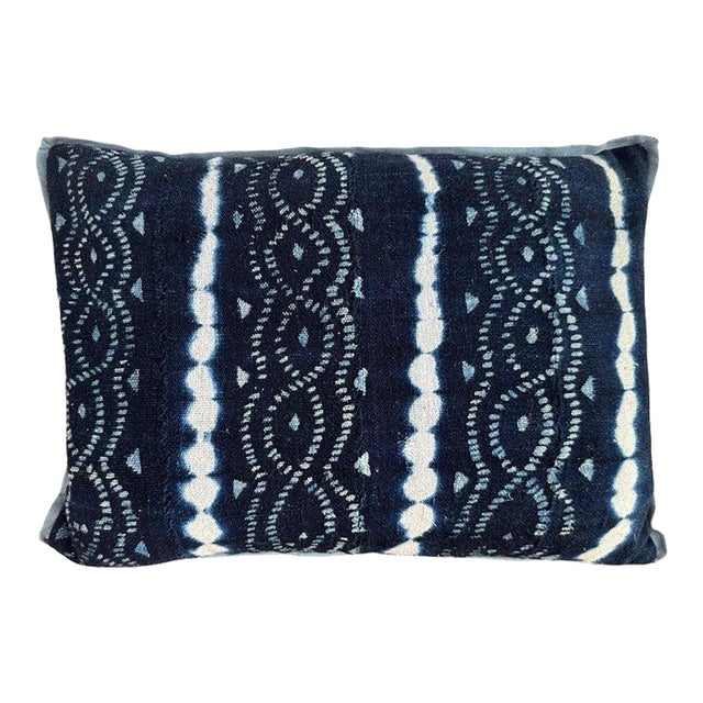 Indigo-Dyed Tribal Textile Pillow in Cotton and Linen, Modern Design For Sale
