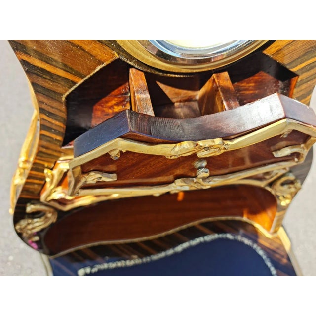 Chestnut Elegant Lady French Style Marquetry Gilt Bronze Desk/Table With Clock for Home and Office. For Sale - Image 8 of 13