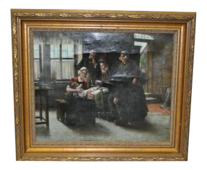 19th Century "Grandfathers Present" Oil Painting